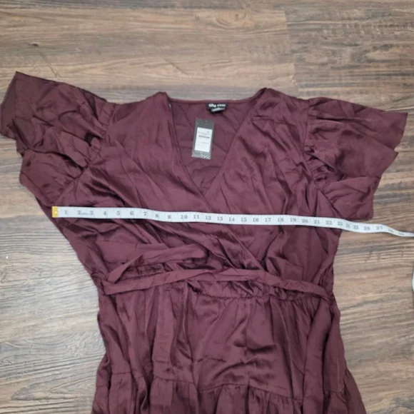 City Chic Sweetness Maxi Tiered Dress Oxblood Faux Wrap Belt Size L 20 NWT - Picture 7 of 9